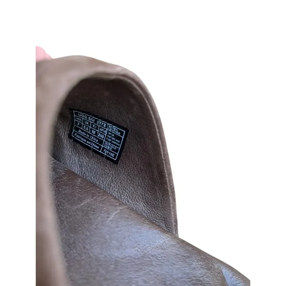 UGG Tan Suede Wooden Heel Clogs Boho Cozy Fall Comfort Shoes Size 7 - Picture 9 of 10